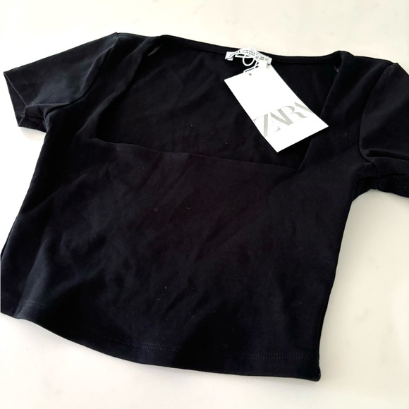 ZARA•black square neck short sleeve cropped top medium NWT - Picture 6 of 6